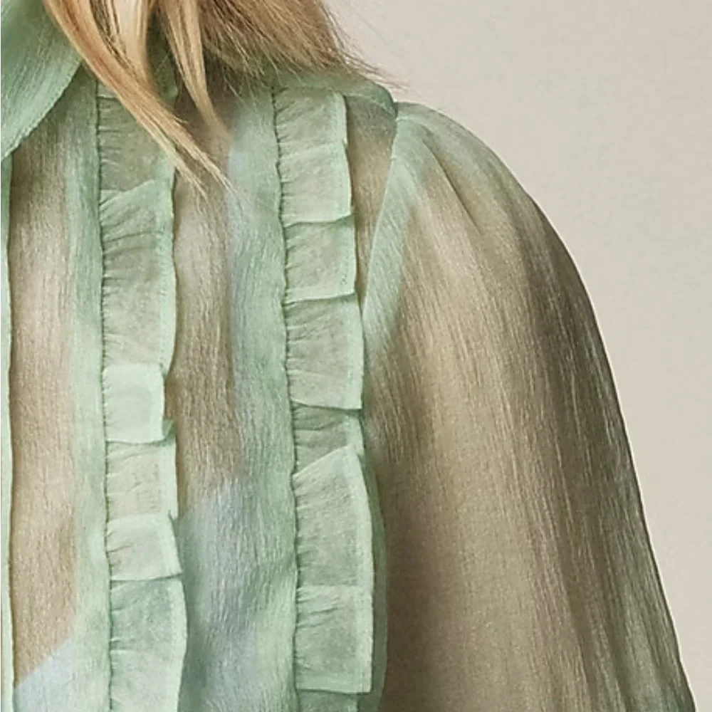 NWT JCrew Sheer ruffle-trim button-up top - Picture 5 of 5